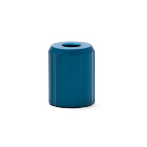 Blue metallic cylindrical object with hollow center.
