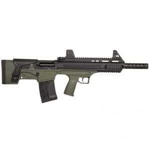 Tactical rifle with green and black design.