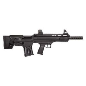 Black tactical rifle on white background