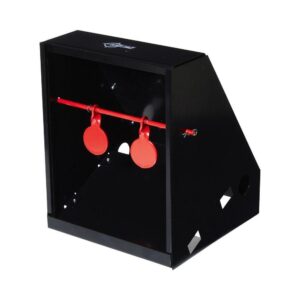 Black metal target box with red targets.