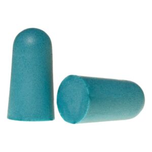 Blue foam earplugs for noise reduction.