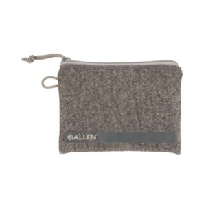 Gray zippered pouch with Allen logo.