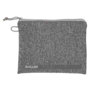 Gray Allen zippered pouch with drawstring closure.