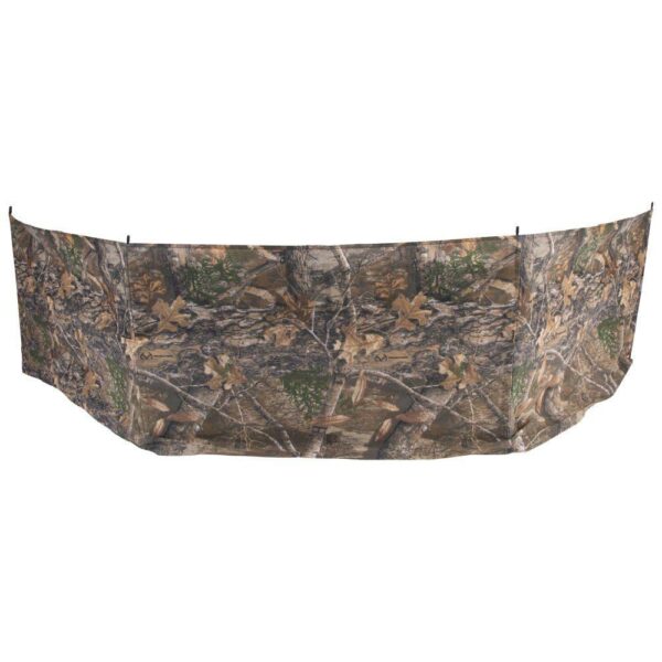Camouflage hunting blind screen for outdoor use.