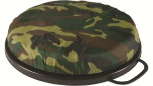 Camouflage round cushion with handle.