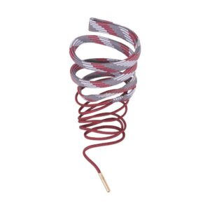 Spiral-patterned shoelace in red and gray colors.