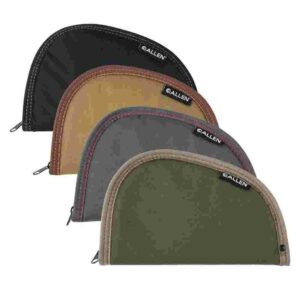 Colorful soft gun cases lined up for storage