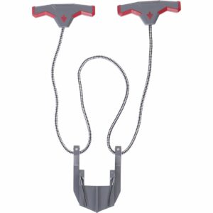 Gray and red exercise resistance band with handles.