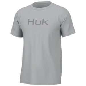 Gray T-shirt with Huk logo.