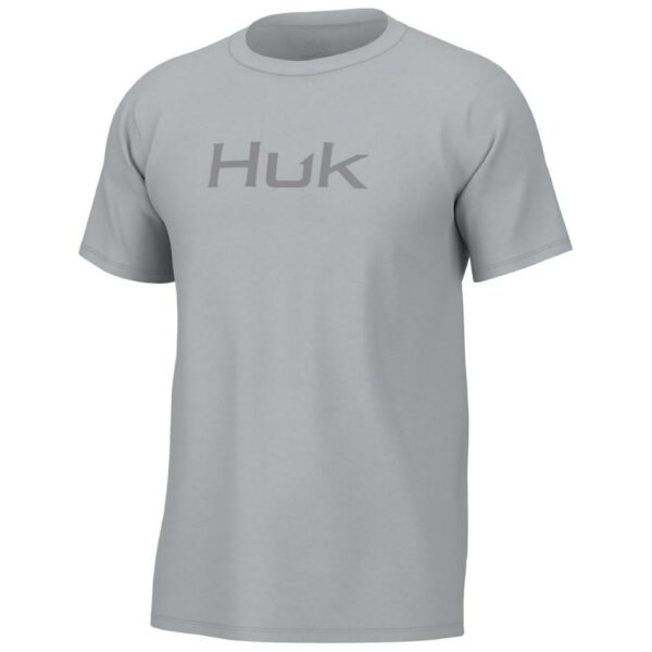 Gray T-shirt with Huk logo.