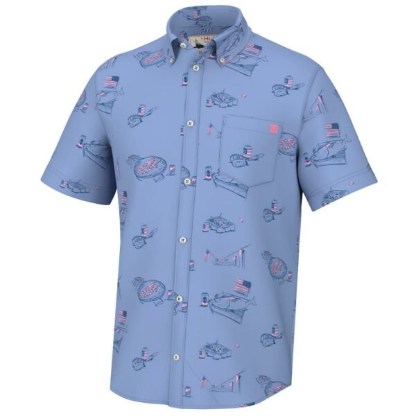 Light blue shirt with playful sketches design.