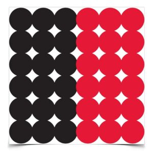 Geometric pattern with black and red circles.