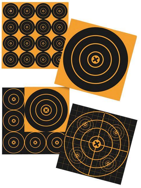 Orange and black shooting targets with concentric circles.