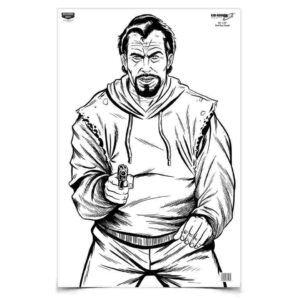 Illustration of a man pointing a gun.