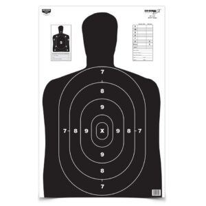 Silhouette target with scoring rings for shooting practice.
