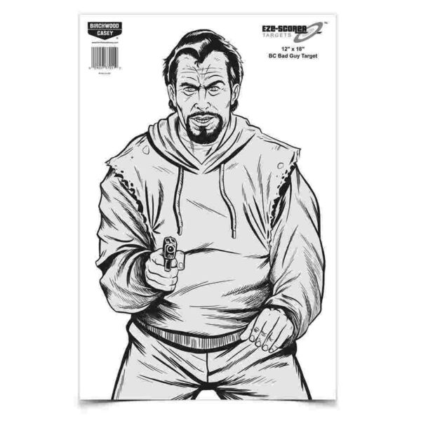 Target with armed man illustration, hoodie and gun.