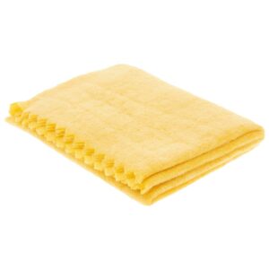 Folded yellow microfiber cleaning cloth on white background.