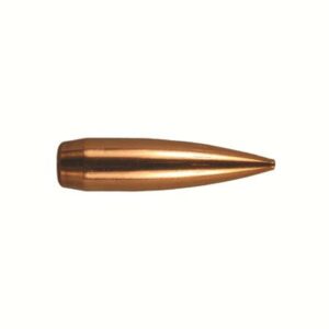 Copper rifle bullet, side view, isolated on white