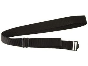 Black adjustable web belt with metal buckle