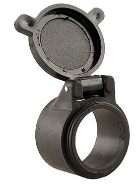Black scope lens cover open for protection