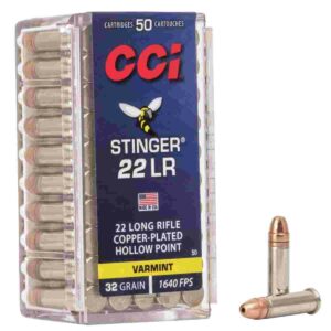 CCI Stinger 22LR ammunition box with cartridges