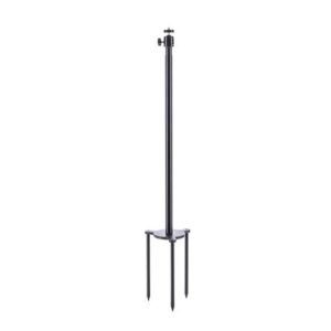Adjustable black tripod stand with four spikes