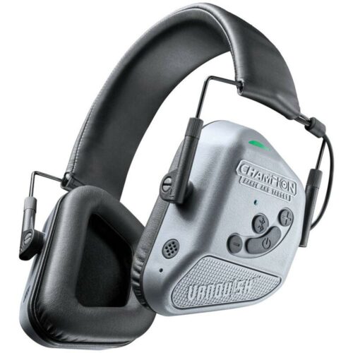 Noise-canceling earmuffs with Bluetooth controls.
