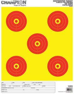 Five target circles on a yellow shooting target