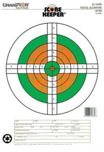 Target shooting practice score sheet with colorful rings.