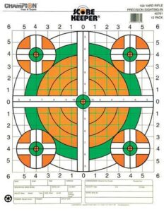 Precision shooting target with scoring grid.