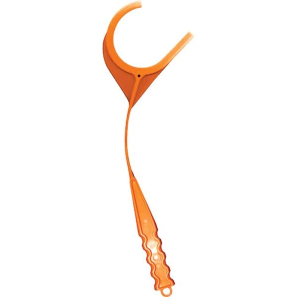 Orange floss pick for dental cleaning