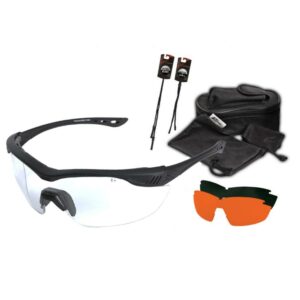 Tactical sunglasses with accessories and case set.