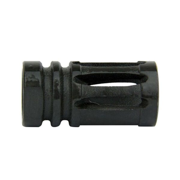 Black cylindrical flash suppressor for firearms