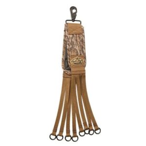 Camouflage game strap with multiple loops and clip.