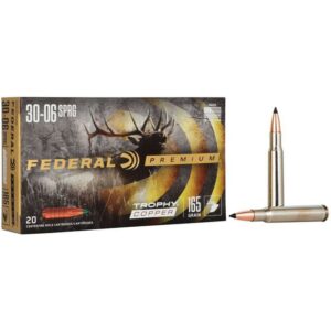 Federal Premium 30-06 ammunition box and bullets.