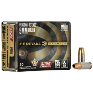 Federal 9mm Luger ammunition box and bullet