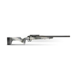 Gray bolt-action hunting rifle on white background.