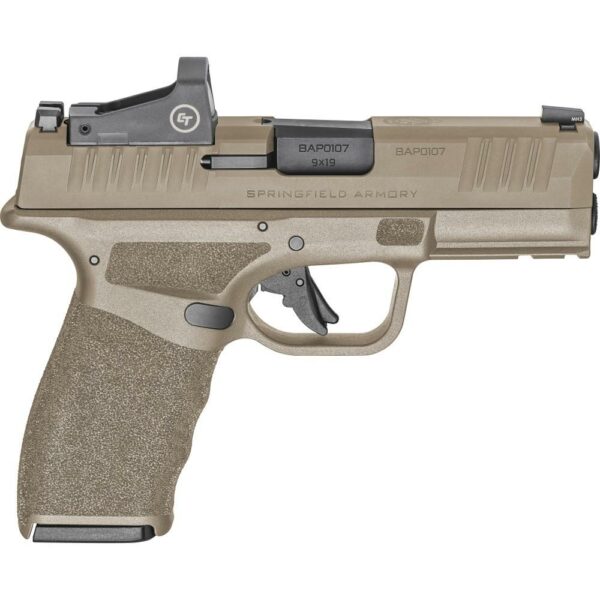 Tan Springfield Armory pistol with grip texture.