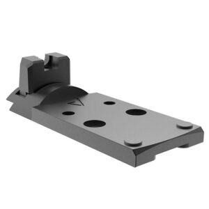 Black metal mounting plate with screw holes