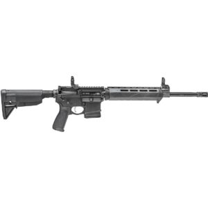 Black AR-15 style rifle on white background.