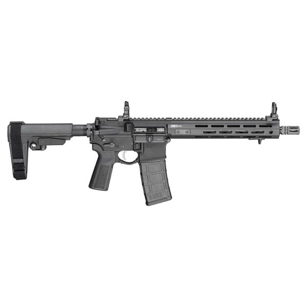 Black tactical rifle with a short barrel