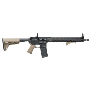 AR-style rifle with tan and black colors