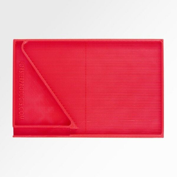 Red textured placemat with corner pocket.