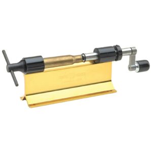 Precision rifle case trimmer tool on stand