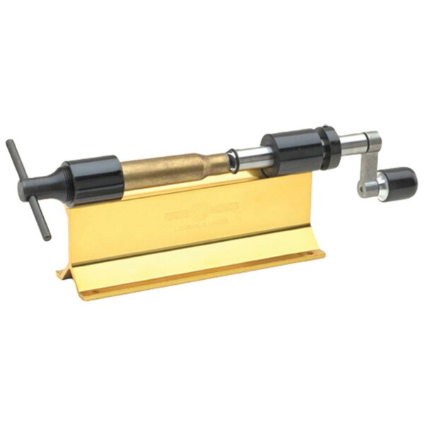 Precision rifle case trimmer tool on stand