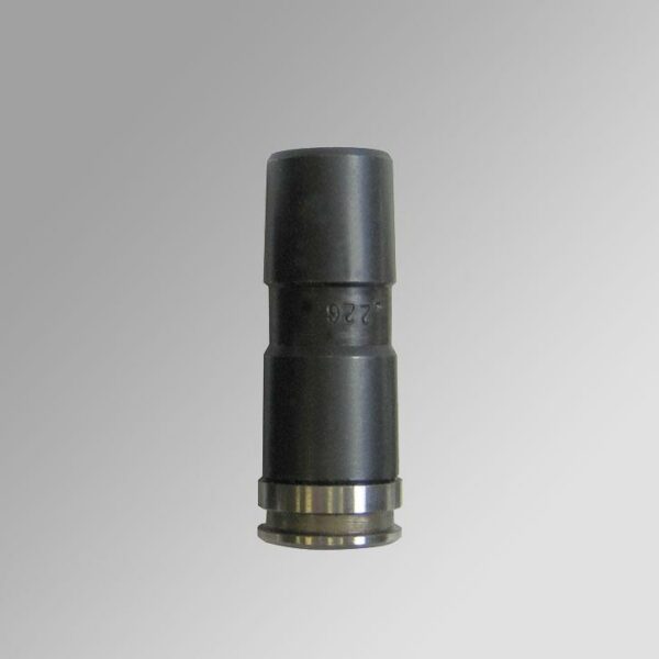 Black cylindrical mechanical part with metal base