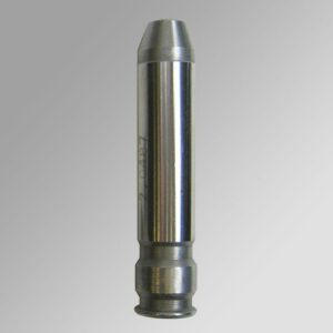 Chrome metal valve guide on gray background.
