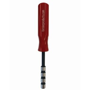 Red hand tool with black and silver shaft.