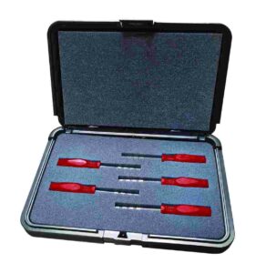 Red handle precision screwdriver set in foam case.