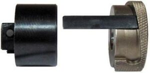 Two metal components with a hex key tool